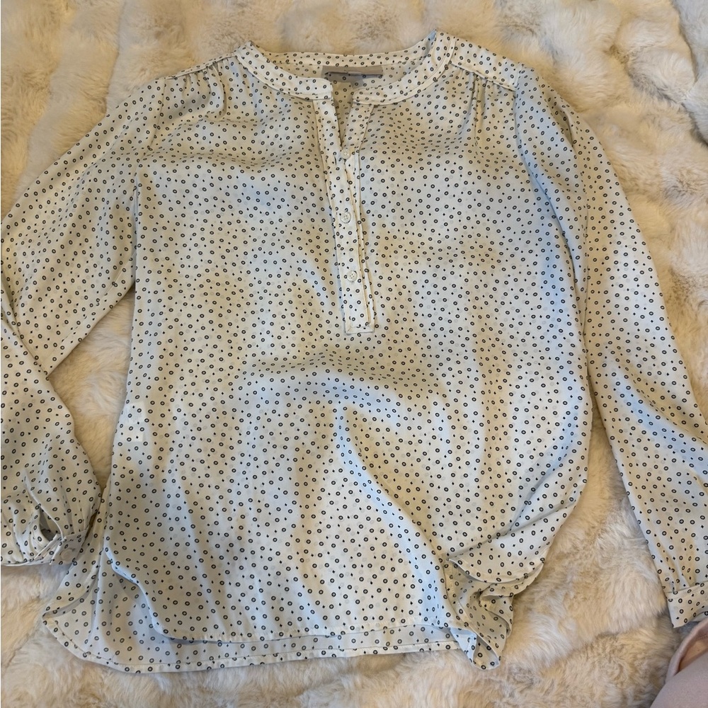 LOFT White and Black Patterned Blouse